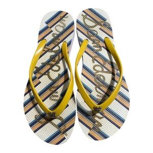 Sam Edelman Yellow and Blue Striped Flip Flops